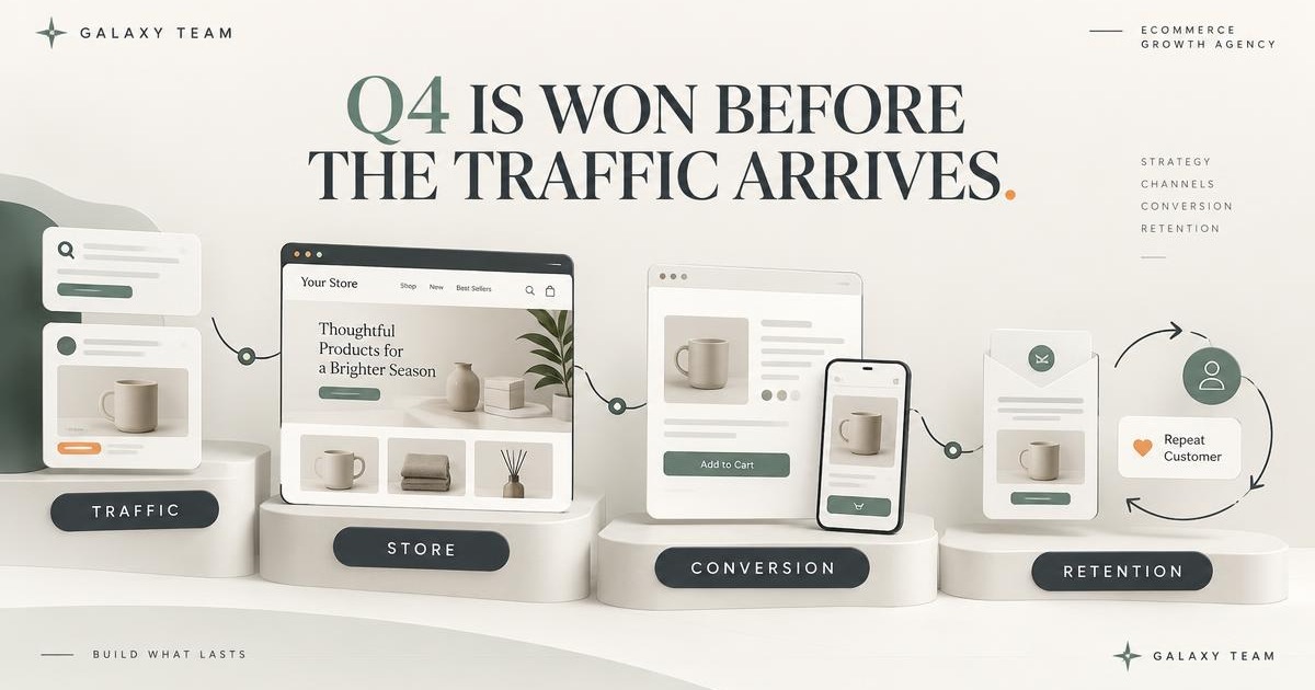 Q4 e-commerce command center connecting traffic, store experience, conversion and retention before holiday shopping